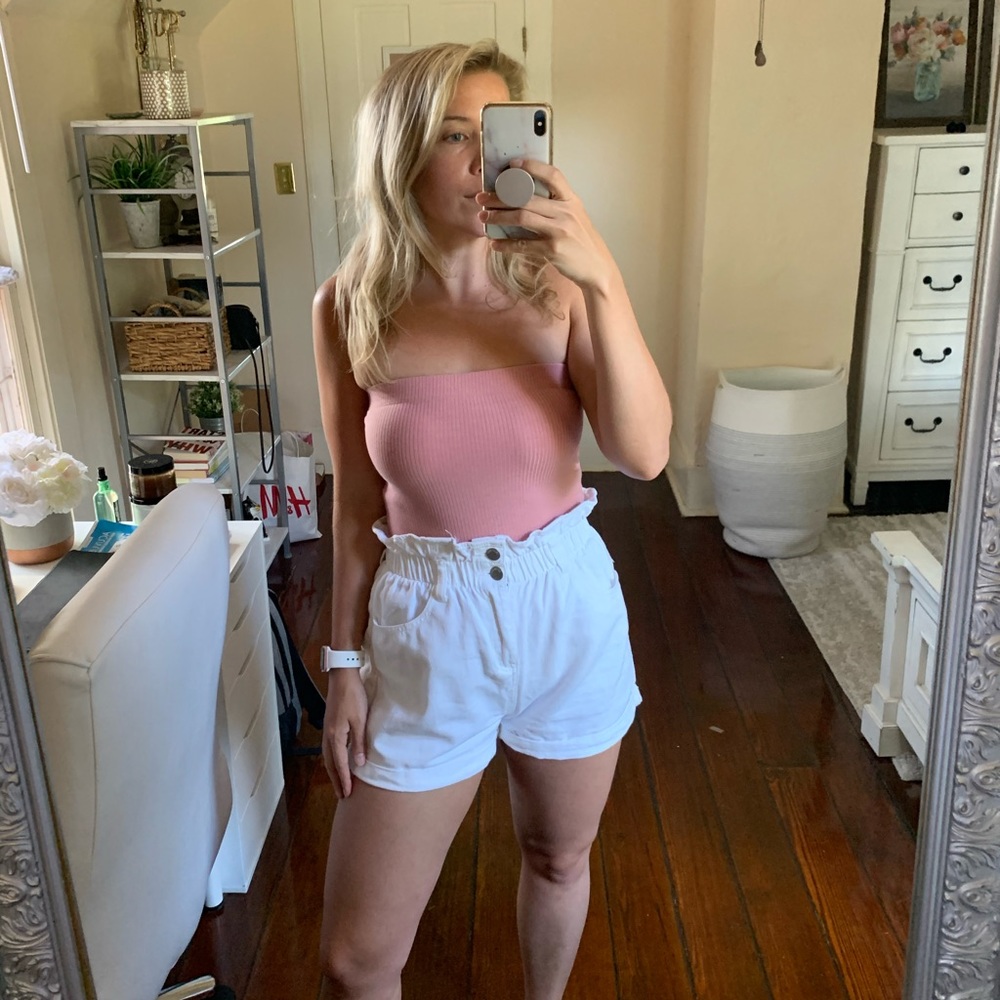 Shellsea High Waisted White Puffer Shorts